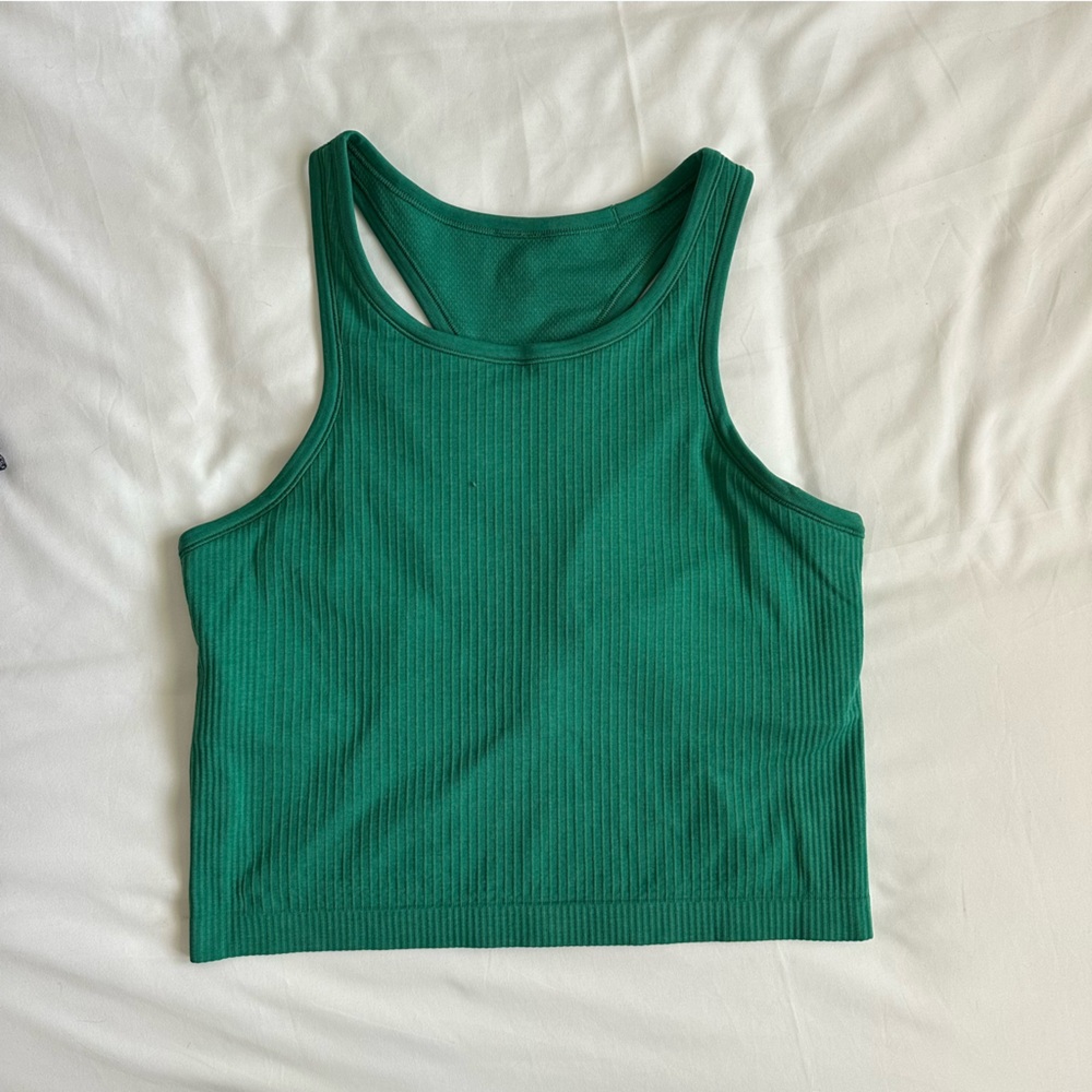 Lululemon Ebb to Street Ribbed Cropped Tank – Size 10 – Emerald Green